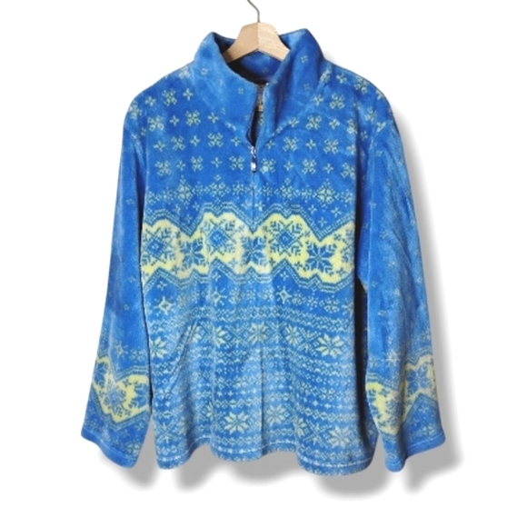 Vintage Talbots 2XP Fair Isle Fleece Quarter Zip Snowflake Ski Lodge Preppy Cozy - Picture 1 of 6